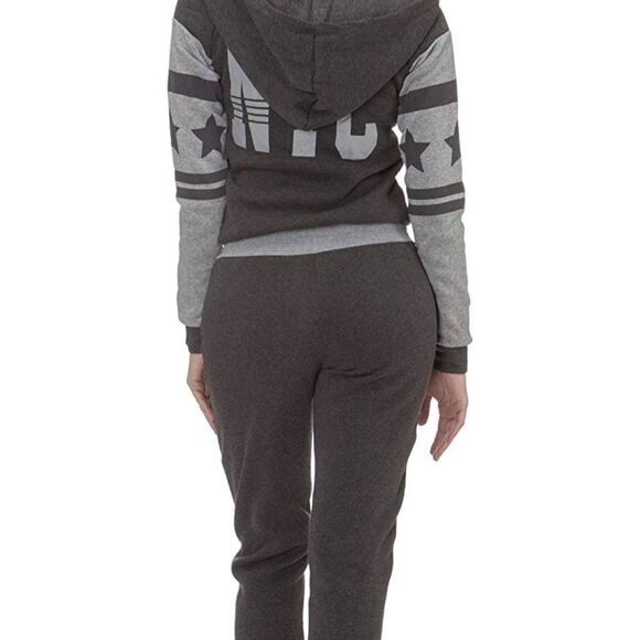 WOMENS NYC ONE PIECE HOODIE  FLEECE JUMPERSUITS - Picture 4 of 6